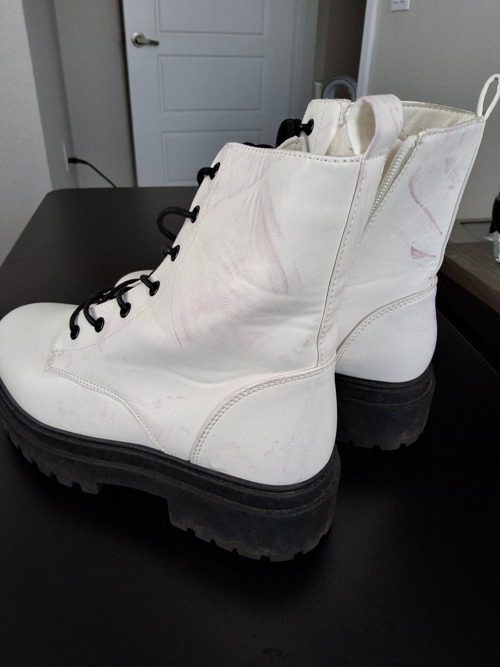 White Combat Boots with side zipper Size 6