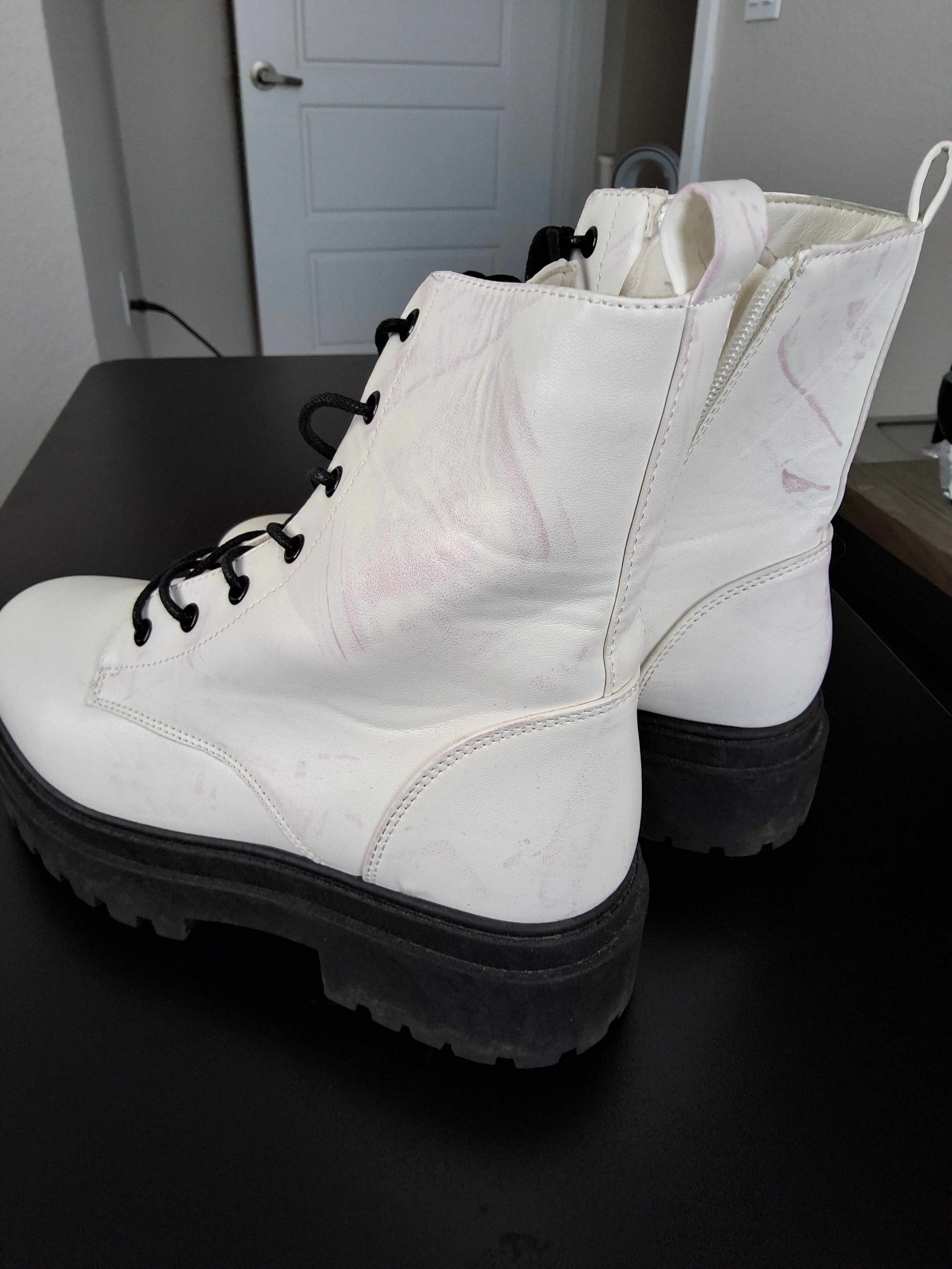 White Combat Boots with side zipper Size 6