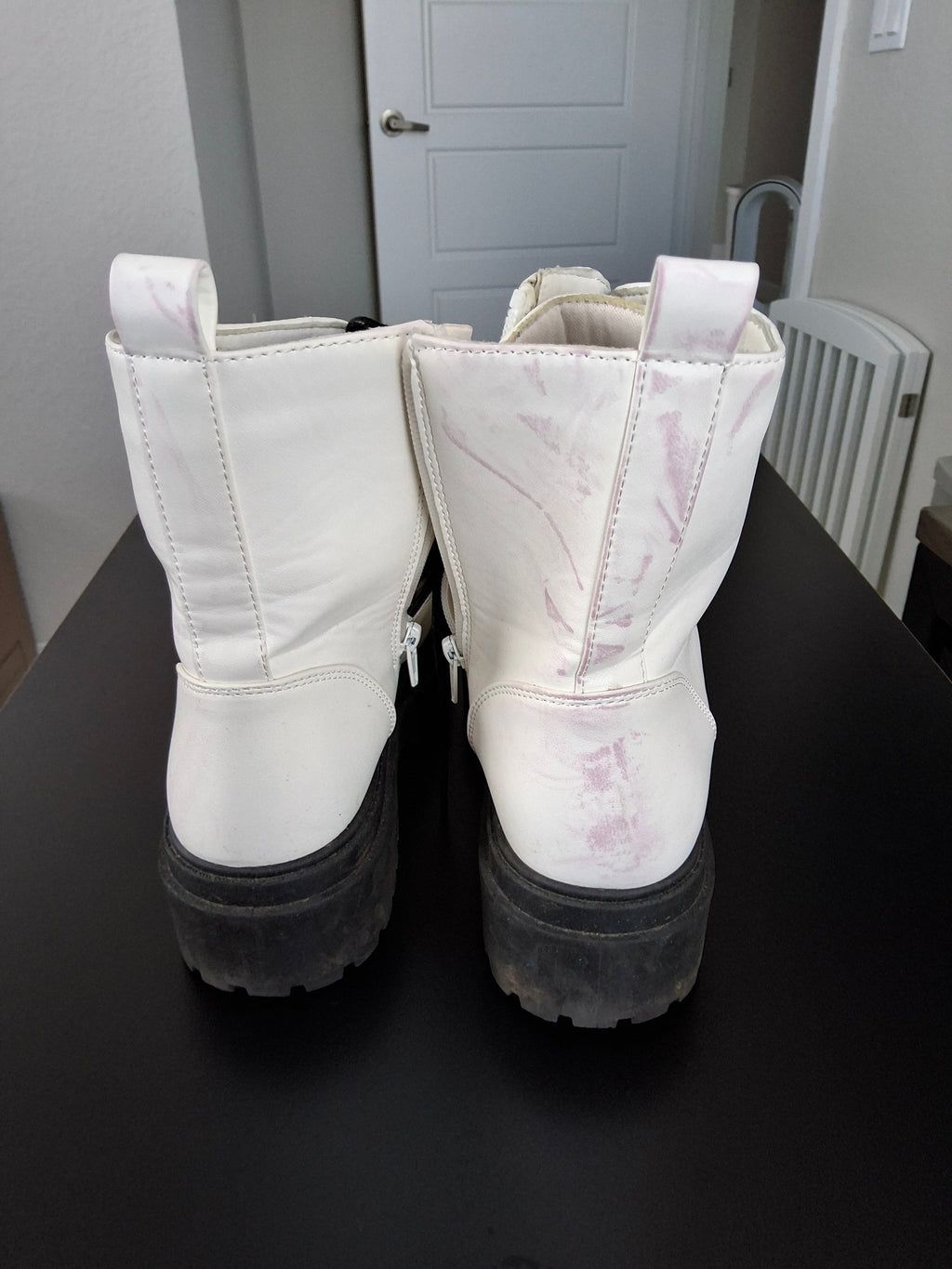 White Combat Boots with side zipper Size 6