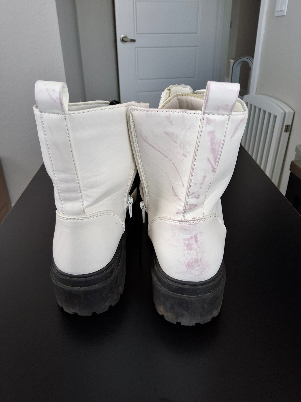 White Combat Boots with side zipper Size 6