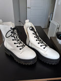 White Combat Boots with side zipper Size 6
